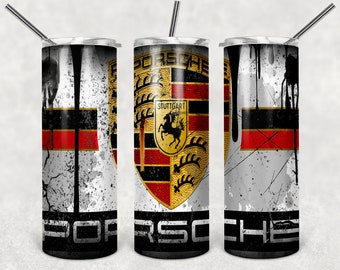 Porsche - Stainless Steel 20oz Skinny Tumbler With Lid, Stainless Steel Straw.