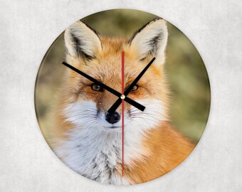 Fox Clock - Pre-Printed - Custom 20cm/30cm - Battery Operated Glass Wall Clock - Animal Clock