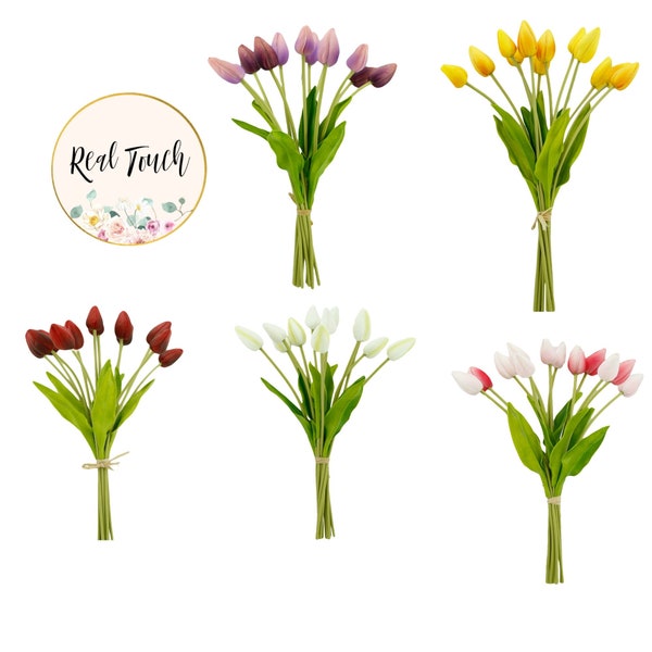 1 Dozen-18" Long Real touch Tulip buds Elegant Home decoration flower-Red Mauve Yellow Pinks ivory
