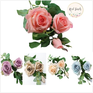 27" 3-flower head Real Touch Motorizing Rose stem Artificial live-like