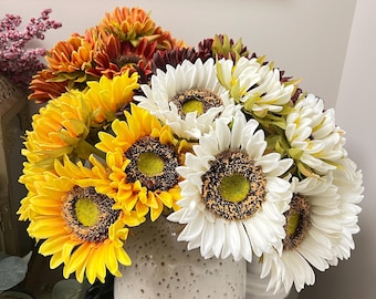Pack of 7 Stems-Rustic antique -Real Touch Sunflower Bouquet