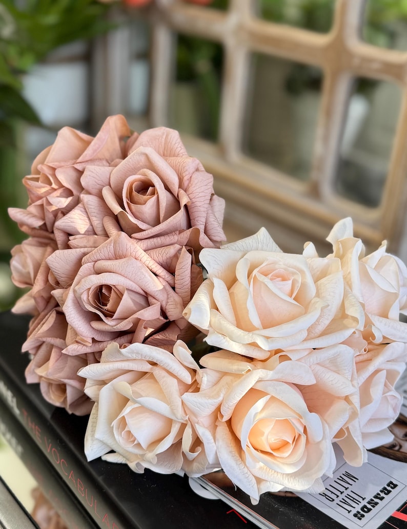Stacked Roses Pack of 5-stem Rose Bundle- Real Touch, Moisturized Finish, Wedding ...