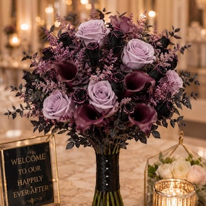 Pack of 24 Stems-Classic Black Artificial Flower with glitter trim-Perfect Decor