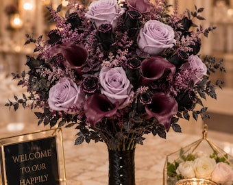 Pack of 24 Stems-Classic Black Artificial Flower with glitter trim-Perfect Decor