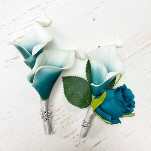 Oasis Teal Real Touch Flowers: Calla Lily, Plumeria, Rose DIY Bouquet image 10