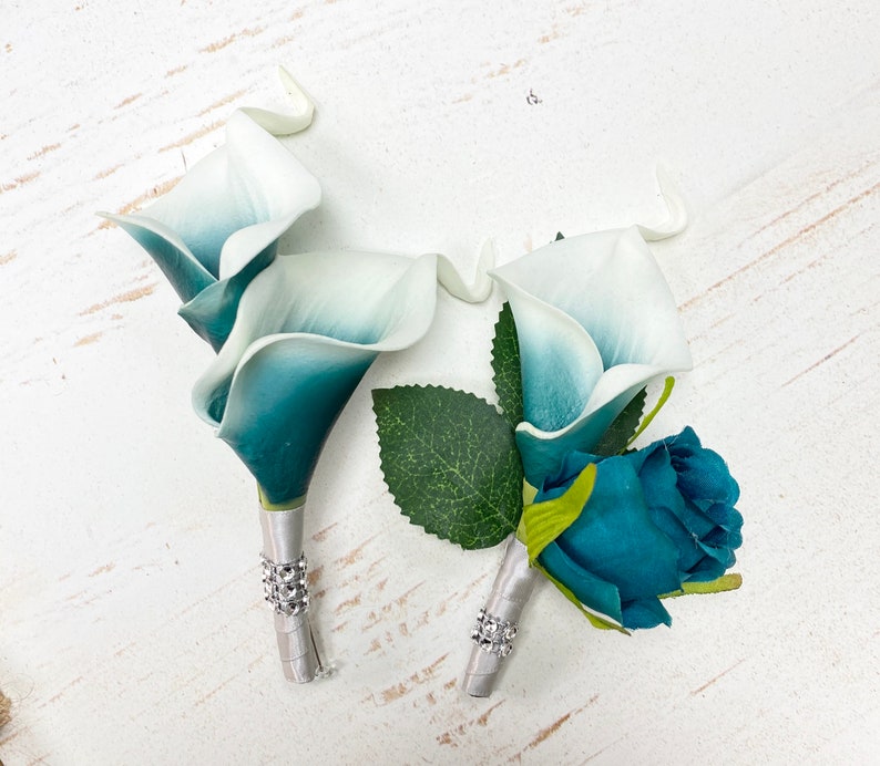 Oasis Teal Real Touch Flowers: Calla Lily, Plumeria, Rose DIY Bouquet image 10