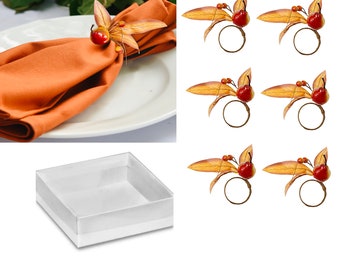 Boxed-6pc Set: Holiday Napkin Ring-Pear