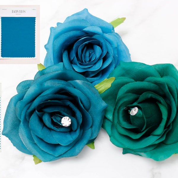 Hand crafted artificial roses Emerald Juniper Green Oasis Teal Pacific Blue teal
