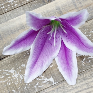 Large 6inch bloom Artificial Polyester lily-Lilac white