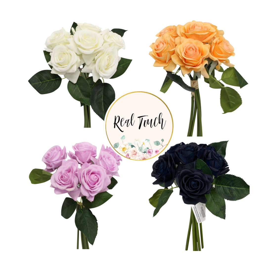 Real Touch Rose Bouquet - Artificial Silk Flowers, Bendable Stems (set ...