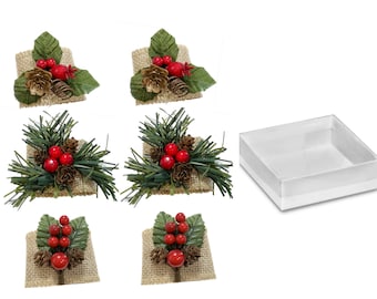 Boxed Set of 6-Christmas Burlap Napkin Rings