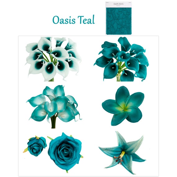 Oasis Teal Real Touch Flowers: Calla Lily, Plumeria, Rose DIY Bouquet