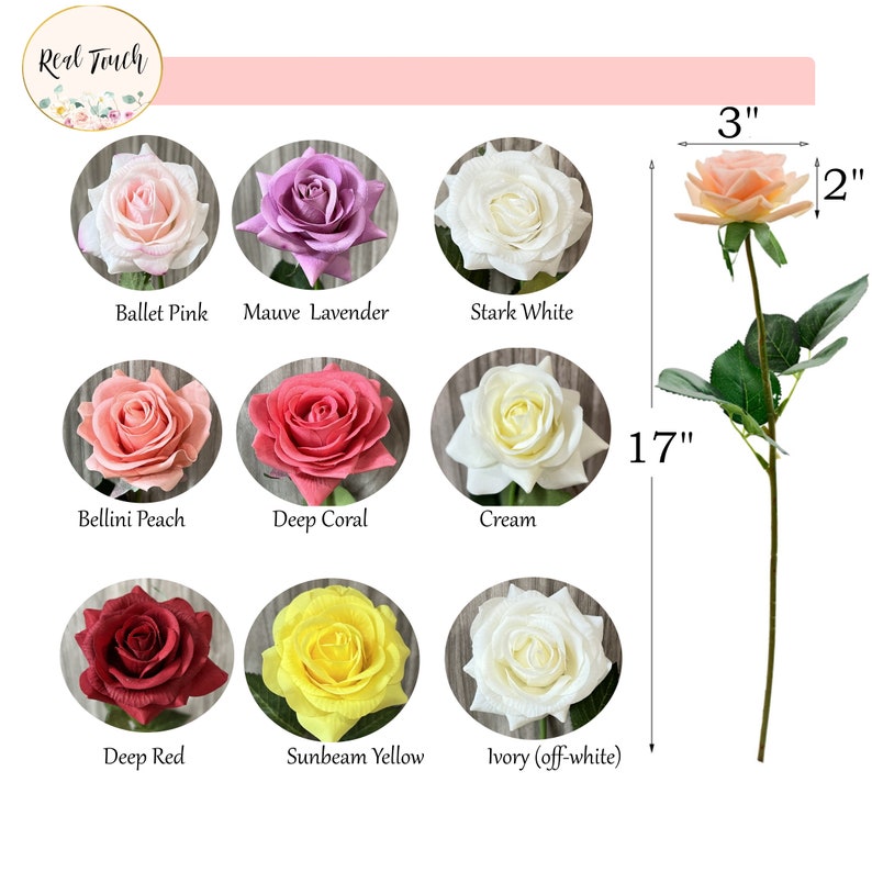 WHOLESALE-48 STEMS Real Touch 17 Long real touch rose stem-Bouquet centerpiece tabletop arrangements boutonniere corsage image 10