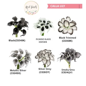 GA, USA-10stem bundle-Quality Real Touch calla lily black smokey grey theme