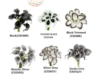 GA, USA-10stem bundle-Quality Real Touch calla lily black smokey grey theme