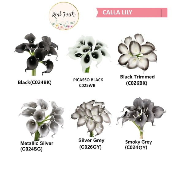 GA, USA-10stem bundle-Quality Real Touch calla lily black smokey grey theme