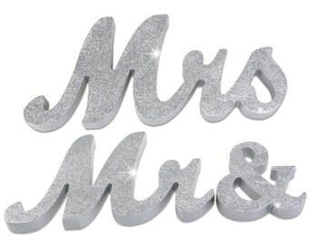 Panneau Mr and Mrs : décoration de table de mariage en bois blanc
