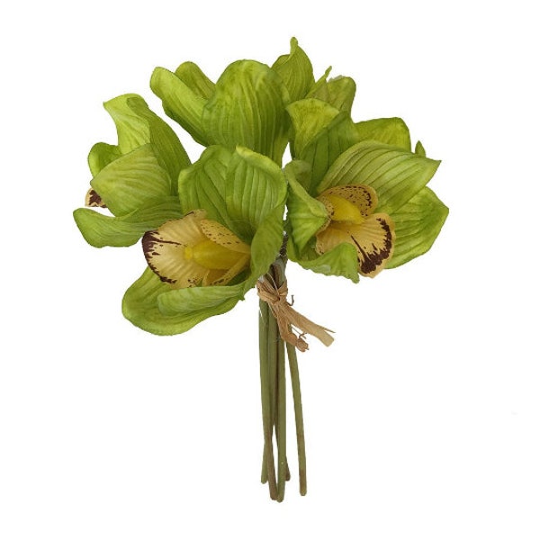 Orchidea Cymbidium artificiale verde - tagliata per rendere bouquet corsage boutonniere centrotavola corona riempitivo corona riempitivo disposizione piano tavolo