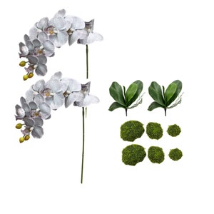 Premium Quality Artificial Phalaenopsis Orchid Centerpiece Crafting Kit-Flowers Moss Leaves