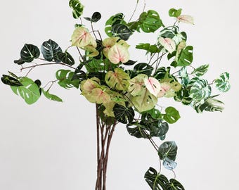 Designer’s Favorite –Pack of 4- 27" Soft-Touch Faux Monstera Spray