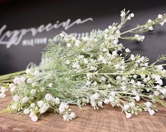 Pack of 4-Frosted grey baby's breath sprays flowers and leaves-home decor bouquet boutonniere fillers