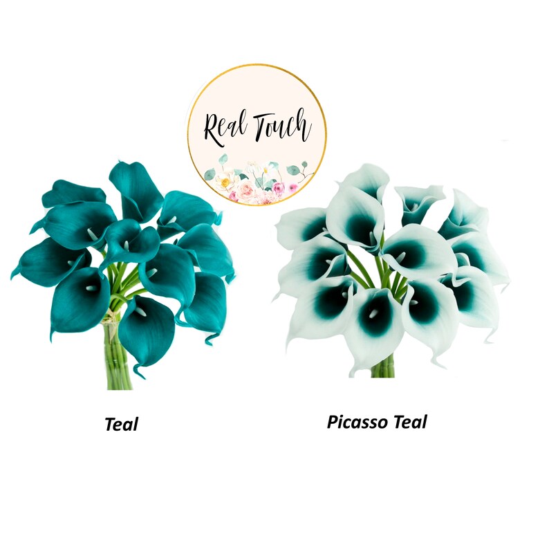 Oasis Teal Real Touch Flowers: Calla Lily, Plumeria, Rose DIY Bouquet image 6