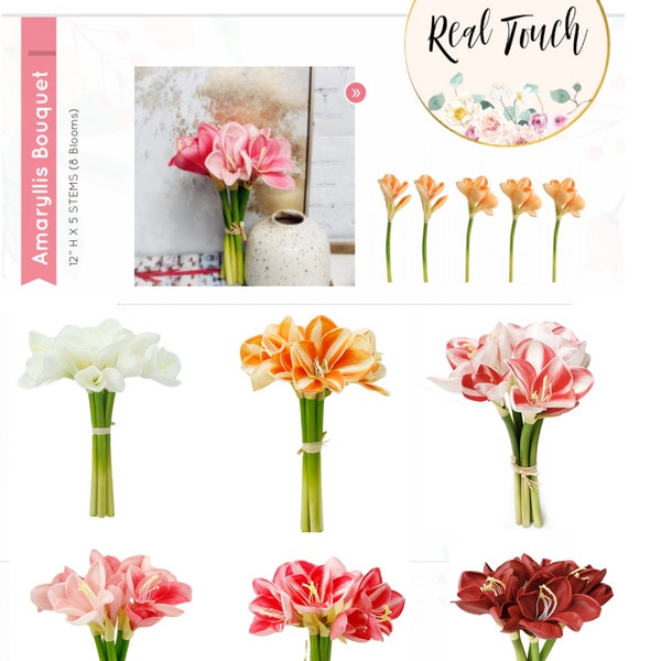 Premium real touch artificial Amaryllis bouquet 8 blooms and buds Perfect centerpiece bouquet home decoration flower(R113)