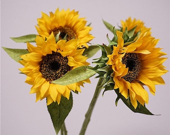 Pack of 3 Natural Yellow -27.5"-Lux Collection-Moisturized Real Touch Sunflower Stem