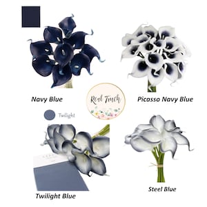 Navy Blue Calla Lily Bouquet: Soft Touch Wedding Decor, Corsage, Boutonniere