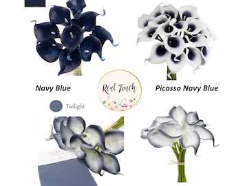 GA,USA-Soft touch Navy Grey Blue Theme Calla lily-Home decor wedding bouquet corsage boutonniere cake topper