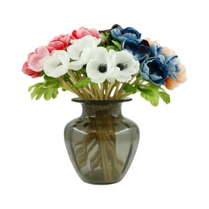 Pack of 5-stem: Real Touch Faux Anemone Flower Bouquet -Home Decor/Wedding Arrangements/corsage/boutonniere