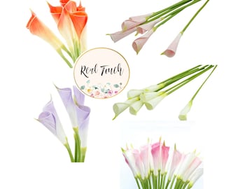 Real Touch Calla Lily Bouquet: Long Stem Centerpiece, Soft White, Pink, Lavender
