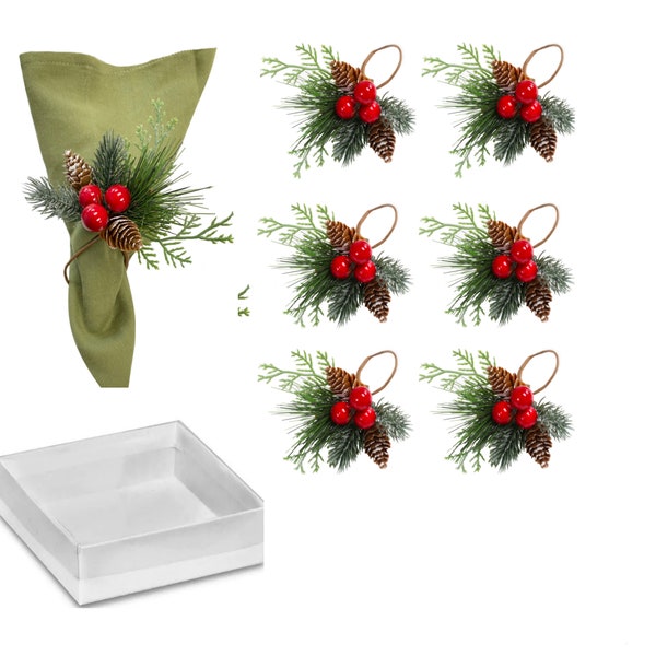 Coffret de 6 ronds de serviette de Noël Snowy Evergreen