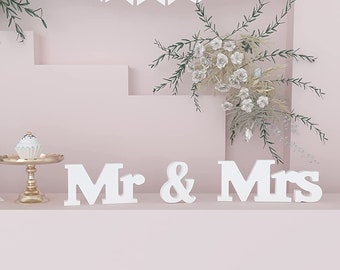 White Wooden Mr and Mrs Sign table booksheld decor wedding sweet heart table sign