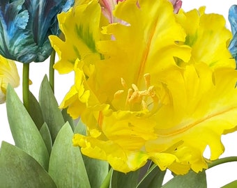 Packung mit 4 – 68,6 cm künstlichen 3D-gedruckten Soft-Touch-Papageien-Tulpen – große Blüten in lebendigen Farben – Heimbüro-Hoteldekoration