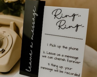 Modern Black & White Acrylic Audio Guest Book Sign with Stand