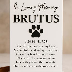 Pet Memorial Plaque | Pet Sign Personalized Acrylic Keepsake | Dog or Cat Loss Gift | Custom Pet Tribute Sign | Sympathy Gift for Pet Owners