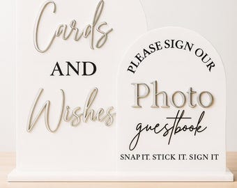 Cards & Wishes + Photo Guestbook Wedding Sign Set – Modern 3D Lettering – Elegant Wedding Table Decor