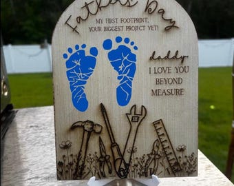 Built with Love Wood Sign: Father's Day Footprint Keepsake