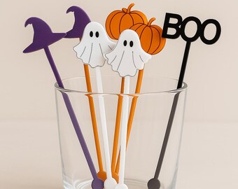 Halloween Drink Stirrers: Acrylic Ghost, Bat, Pumpkin, Witch Hat Cocktail Sticks