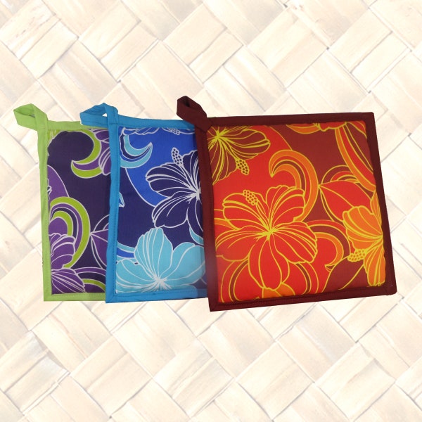 Hawaiian Pot Holder, Hibiscus flowers Hot Pad Gift, Heat Resistant Hot Pads, Tropical Pot Holder, Hawaiian Hot Pads