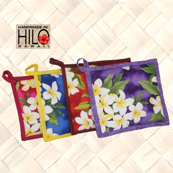 Hawaiian Pot Holder, Plumeria Floral Hot Pad Gift, Heat Resistant Pot Holder, Tropical Hot Pad, Floral Pot Holder