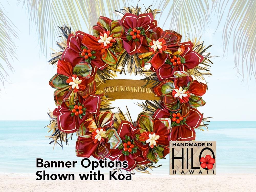Hawaiian Christmas Wreath, Red Fabric Christmas Wreath, Fabric