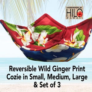 Hawaiian Microwave Bowl Cozies, Red Blue Floral Microwave Cozies, Hawaii Microwave Cozies