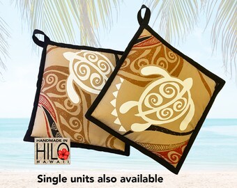 Hawaiian Pot Holder, Hawaiian Honu Hot Pad, Hawaiian Turtle, Tropical Hot Pad. Honu and Tribal designed Hot Pad