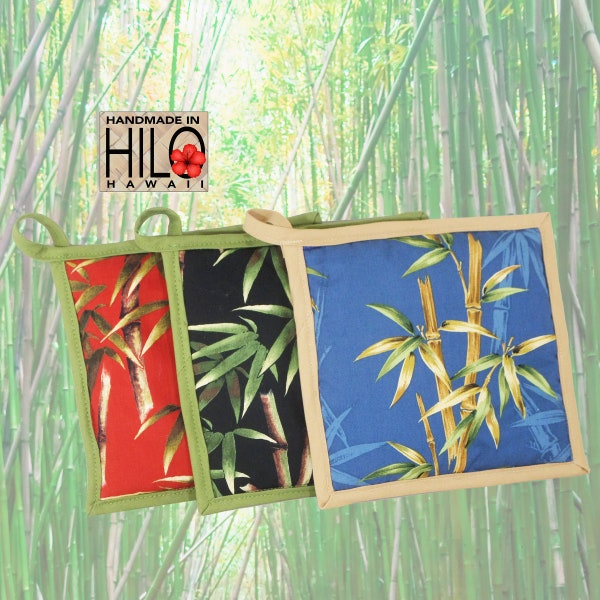 Hawaiian Pot Holder Gift, Bamboo print Hot Pad, Heat Resistant Hot Pad, Bamboo print Pot Holder, Tropical Pot Holder