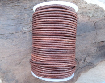 3 mm Antique Brown Natural Dye Round Leather Cord from 3 to 25 meters (3.3 yards to 27 yards)