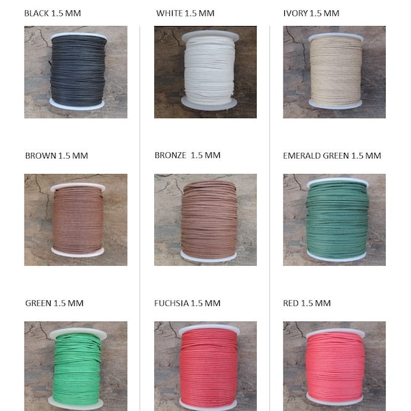 1.5 mm Smooth Round Waxed Cotton Cords - Multicolor choice