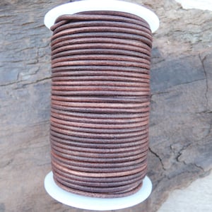 2.5 mm Antique Brown Natural Dye Round Leather Cord from 3 to 50 meters (3.3 yards to 54 yards)
