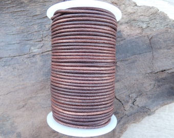 2.5 mm Antique Brown Natural Dye Round Leather Cord from 3 to 50 meters (3.3 yards to 54 yards)